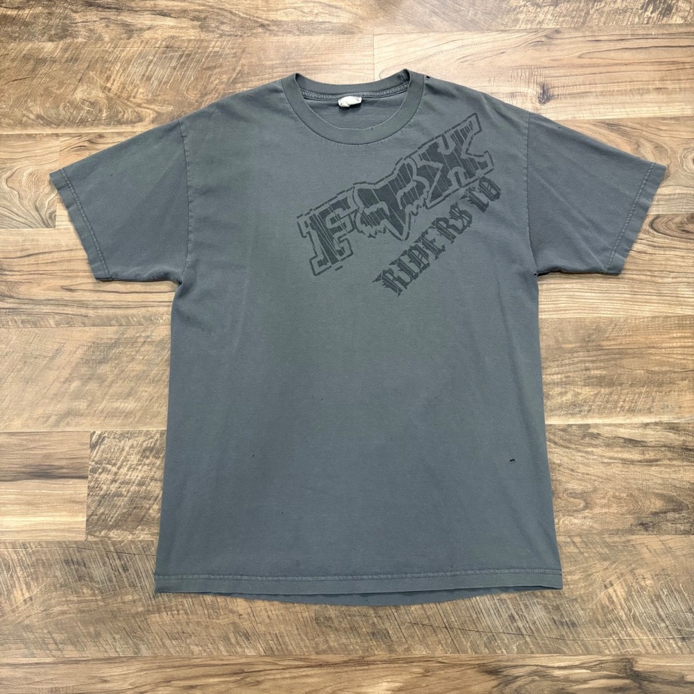 Vintage Y2K Fox Racing Shirt Mens L Gray Riders Graphic Tee Motocross Distressed